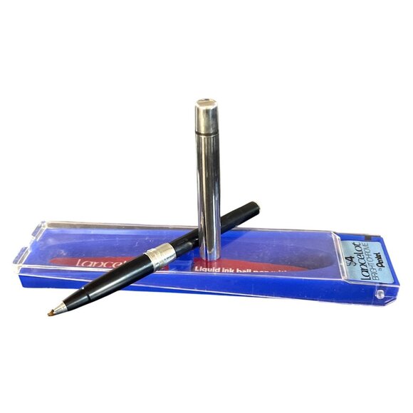 Vtg Pentel Lancelot Liquid Ink Ball Pen Bright Chrome Finish In Original Case - Picture 2 of 4
